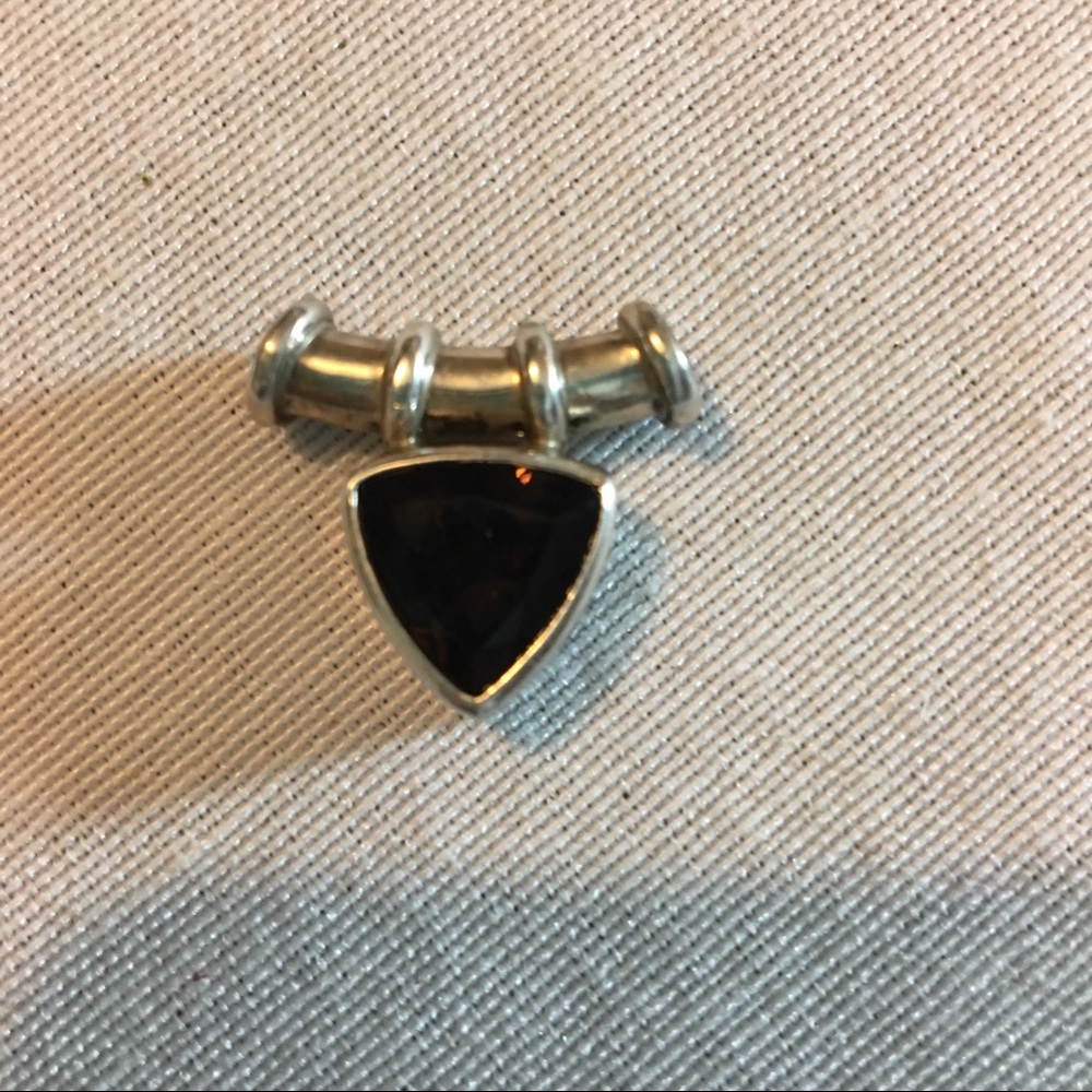 Smokey Quartz trillion Sterling silver enhancer